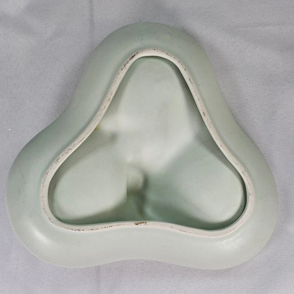 Vintage Ceramic Rose Trinket Dish Three Lobe Clover Jewelry Tray Celadon Green